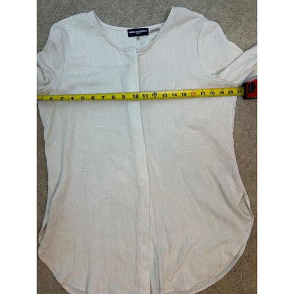 Karl Lagerfeld Paris Women's M Button-Up Blouse Ivory Flowy Textured Top - Picture 12 of 13